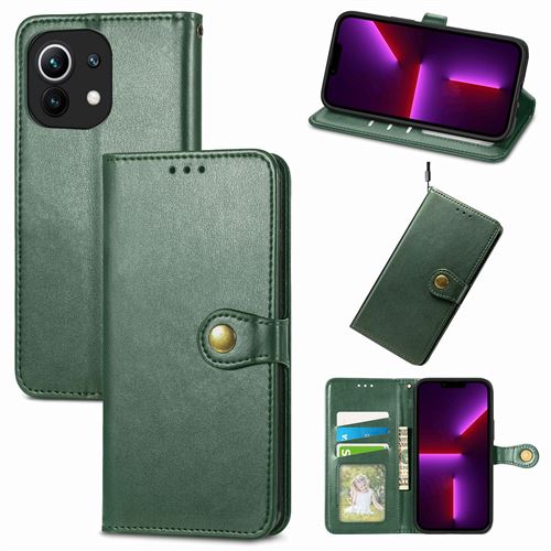 MPFRANCE Housse pour Xiaomi Mi 11 5G Vert [Porte Carte, etui portefeuille, boucle]