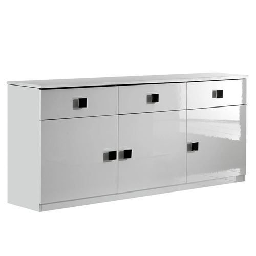 COLUMBUS - Buffet 3 Portes 3 Tiroirs Laqué Brillant Blanc - Altobuy