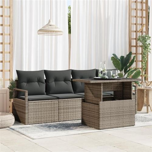 Vidaxl Gris Ensemble De Canapé De Jardin 5 Pc 4 Place Polyrotin - Image 2