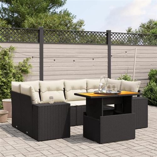 VIDAXL  Salon De Jardin 7 Pcs Avec Coussins Noir R&eacute;sine Tress&eacute;e