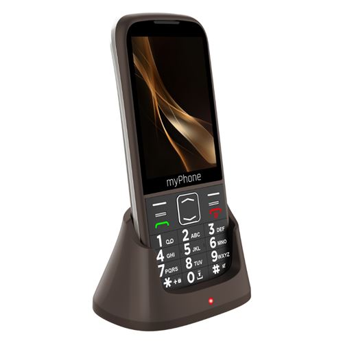 Téléphone Senior Double SIM boutons SOS grand écran et Socle de charge myPhone Marron