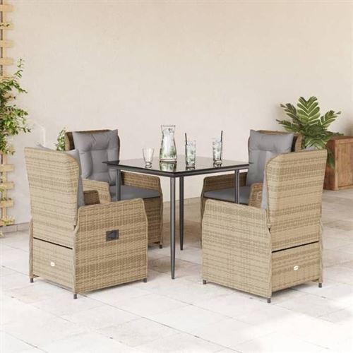 vidaXL - Ensemble à manger de jardin - 5 pièces - Rotin - Beige - Image 2