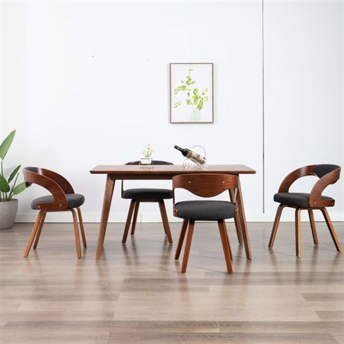 vidaXL Chaises de salle à manger 4 pcs Gris foncé Bois courbé et tissu
