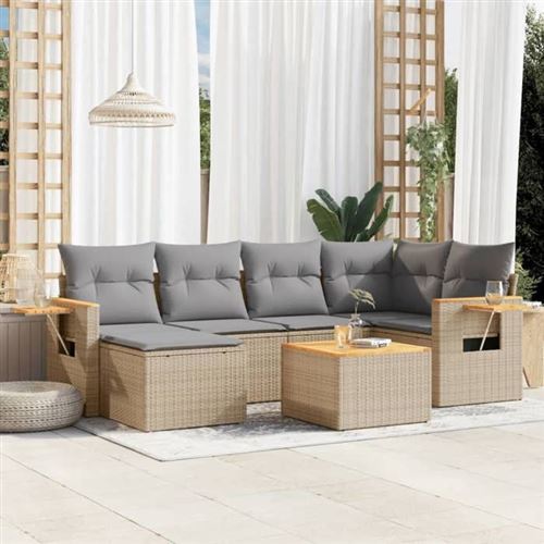 Non Communiqué Beige Vidaxl Salon De Jardin Modulable - Pack De 7 Pièces - Résine Tressée - 6 Personnes - Table Pliante 62X62x69 Cm