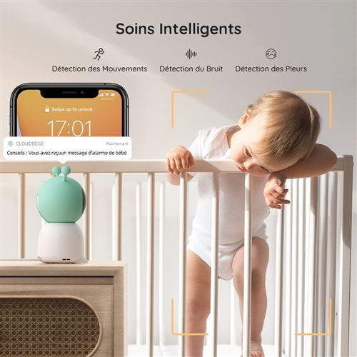 Babyphone CZEview 2K Ecran 5.5" - Caméra 360°, Détection Pleurs/Mouvement, Nuit, APP, Veilleuse