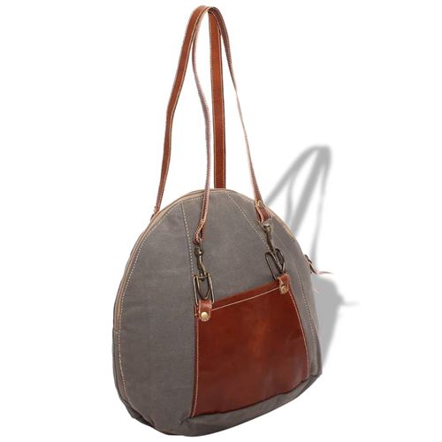vidaXL Sac à main Toile et cuir véritable Gris