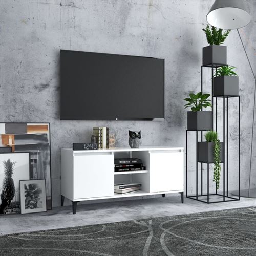 vidaXL Meuble TV avec pieds en métal Blanc 103,5x35x50 cm