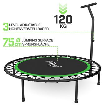 Mini trampoline de fitness pliable avec barre réglable en hauteur diamètre  101 cm jusqu'à 150 kg usage intérieur extérieur trampoline de gym aérobic  pour adultes et enfants