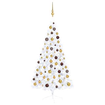 Demi-arbre de Noël artificiel avec LED et boules Blanc hauteur de 150