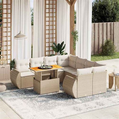 Vidaxl Beige Salon De Jardin Avec Coussins 9 Pcs, Canapés De Terrasse, Ensemble De Meubles De Patio, Mobilier D'extérieur, 3272122 - Image 2