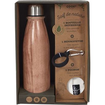 Cook Concept - Coffret bouteille isotherme 50 cl avec mousqueton Bois - 1