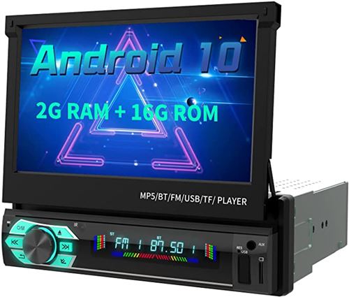 AWESAFE Autoradio 1 din Android 10.0 [2Go+16Go] Universal Voiture Models Écran rétractable de 7 Pouces Supporte Le CD DVD WiFi Bluetooth FM AM RDS USB SD AUX Commande au Volant