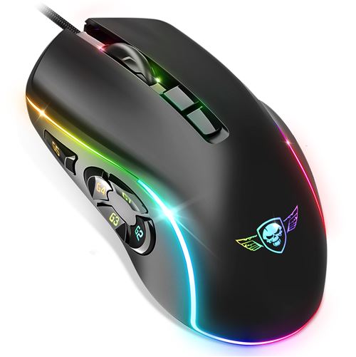 Spirit Of Gamer – Elite M80 – Souris Gamer Filaire RGB – Gaming Mouse Ultra  Légère - Coque perforée Noir en Nid D’Abeille– Capteur Optique Jusqu’à