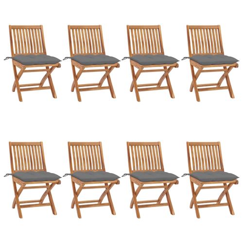 Non Communiqué Vidaxl Lot De 8 Chaises Pliables De Jardin Avec Coussins, Sièges De Terrasse, Chaises De Salle À Manger, Meubles De Patio Extérieur, Teck Solide