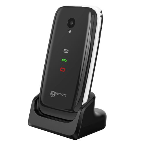 Téléphone senior clapet amplifié compatible avec appareils auditifs Geemarc Blanc / Noir