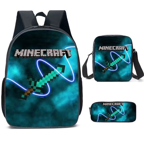 Lot de 3 pièces Sac à Dos, Trousse à crayons, Sac à Bandoulière Minecraft pour Garçon (SD2067) Multicolore