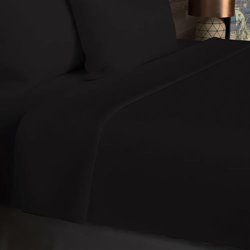Drap plat en coton 57 fils 180x290 cm UNI noir, par Soleil d'ocre