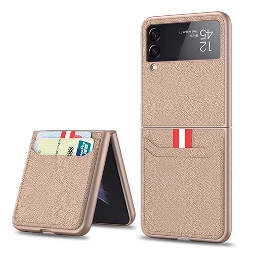 Coque en TPU + PU GKK ultra-minces avec porte-cartes or pour votre Samsung Galaxy Z Flip3 5G