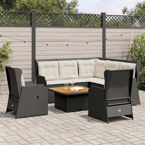 vidaXL Salon de jardin 6 pcs avec coussins Noir Résine tressée