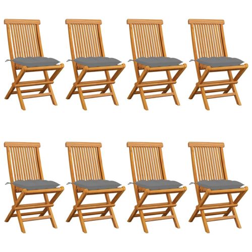 Non Communiqué Gris Chaises De Jardin Et Coussins Lot De 8 Bois De Teck Massif