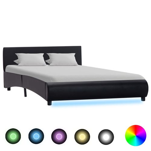 Cadre de lit avec led noir similicuir 140 x 200 cm cadre 2 personnes