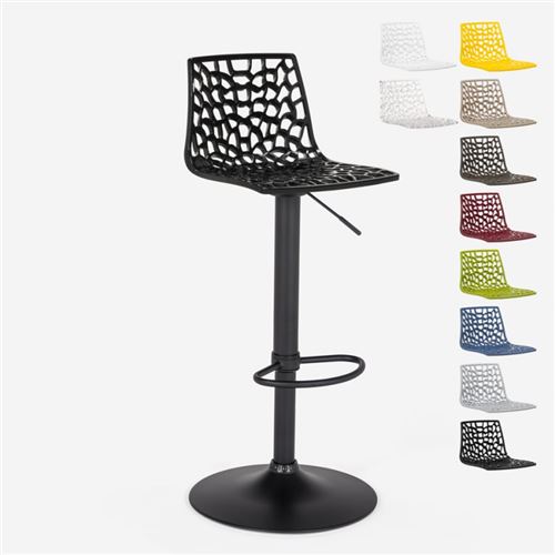 Tabouret Design Cuisine Bar Base Noire Mate Réglable Grand Soleil Spider Matt, Couleur: Noir