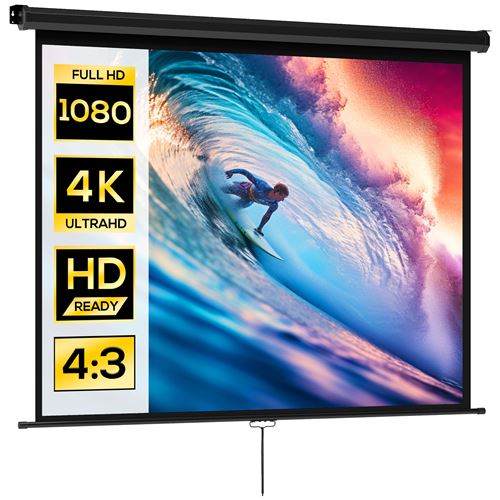 Ecran de projection home-cin&eacute;ma TV format 4:3 84 pouces 4K HD m&eacute;tal PVC noir