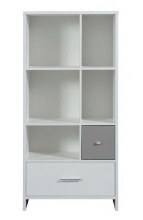 Bibliothèque 5 niches 2 tiroirs bois blanc et gris Candy Grey L 71 x H 149 x P 45 cm