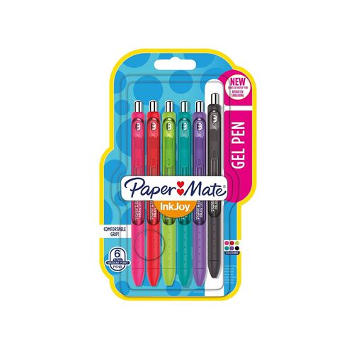 Paper Mate Inkjoy Gel - 6 Stylos à encre gel rétractable - Assortiment de couleurs - Pointe moyenne 0.7mm - sous blister