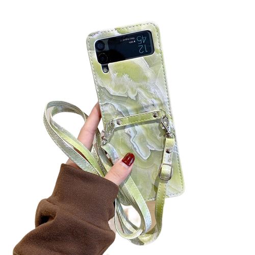 Coque pour Samsung Galaxy Z Flip 3 5G FONGWAN Motif de marbre, avec Bretelles diagonales - vert