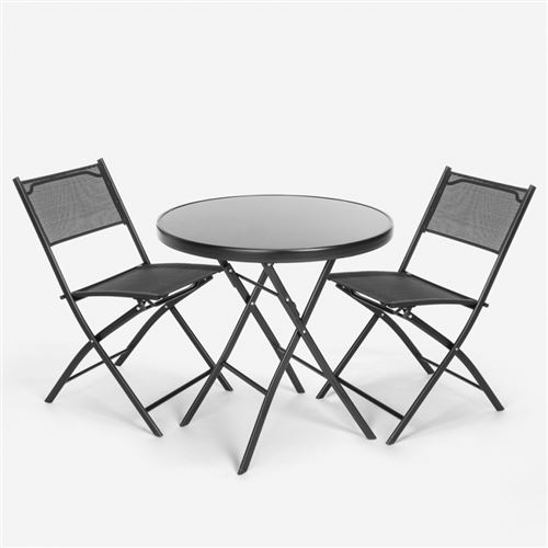 Table ronde + 2 chaises pliantes pour jardin extérieur design