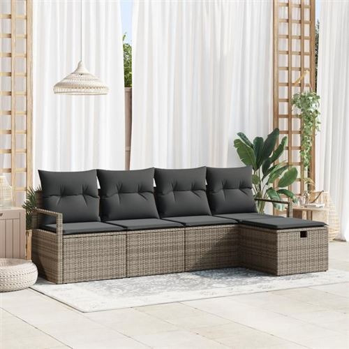 Non Communiqué Gris Vidaxl Ensemble De Canapé De Jardin 5 Pièces Avec Oreillers Rotin Poly Grey 3360490