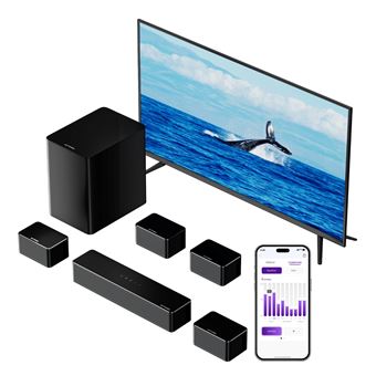 Barre de Son - ULTIMEA Poseidon D70 - 7.1 canaux soundbar de Son Surround Virtuel - Contrôle par App - avec 4 Haut-parleurs Surround Filaires et 1 Caisson de Basses sans Fil - 410W - 1