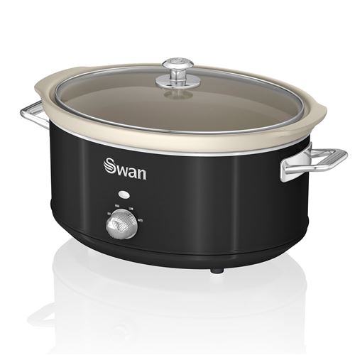 Retro Mijoteuse 6,5L Poêle Amovible en Céramique Antiadhésive, Vintage, SWAN, SF17031BN, 320W, Noir