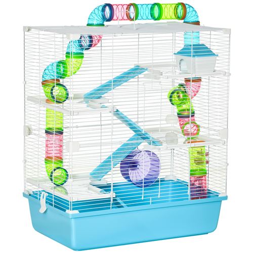 PawHut Grande cage à hamsters 5 niveaux avec tunnels abreuvoir roue maisonnette échelles dim. 59L x 36l x 69H cm