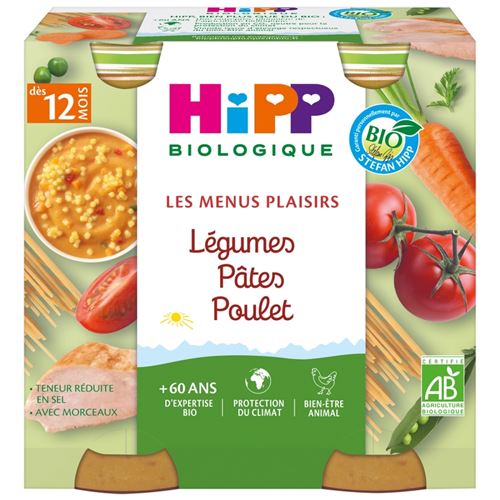 Les Menus Plaisirs Légumes Pâtes Poulet (Dès 12 mois) - 2 pots - Hipp Biologique