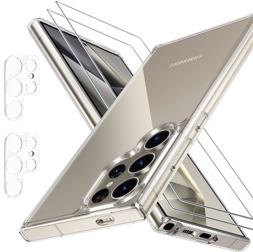 Coque Silicone Transparente + Verres Trempes et Protections Camera Arriere Transparent X2 Pour Samsung Galaxy S24 Ultra Little Boutik©