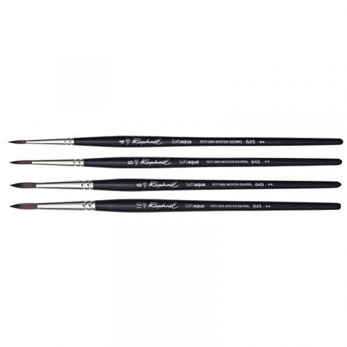 Lot de 4 pinceaux ronds Softaqua Raphaël n 4,6,8 et 10 petit-gris série 845