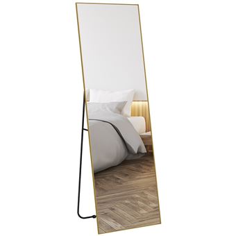 Grand miroir pleine longueur rectangulaire 50 x 160 cm - miroir sur pied ou mural - doré - 1