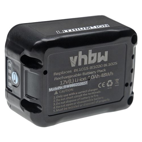 Vhbw Batterie remplacement pour Makita BL1040B-2, BL1041, BL1041B, BL1041B-2 pour outil électrique (4000 mAh, Li-ion, 12 V, 3 cellules)