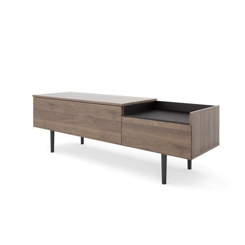 Meuble TV 2 tiroirs - Decor noyer mat - L 147,2 x P 42 x H 48,1 cm - UNIT