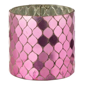 Photophore Mosaïque en Verre "Pop" 12cm Fuchsia - 1