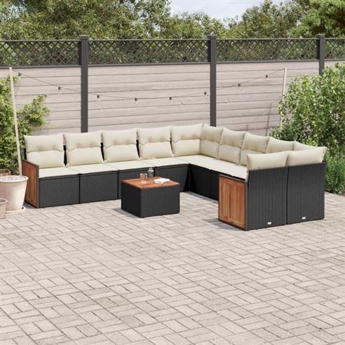 Non Communiqué Noir Vidaxl Salon De Jardin Avec Coussins 11 Pcs, Canapés De Patio, Ensemble De Meubles, Mobilier De Terrasse Extérieur, 3260439