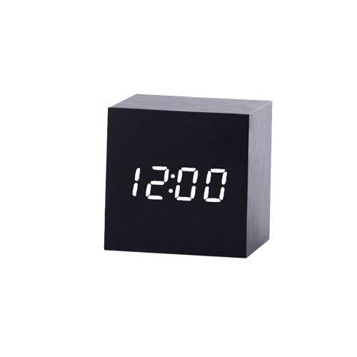 Nouveau Led Numérique en Bois Moderne en Bois Bureau Réveil Thermomètre Calendrier Minuterie Noir PL198