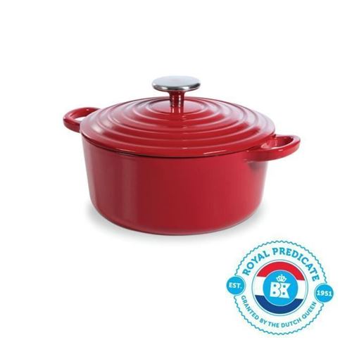 Bk Cookware H6072.520 Bk Bourgogne Cocotte En Fonte - Ronde - 20 Cm - 2.5l - Revetement Emaille - Couvercle Avec Anneaux