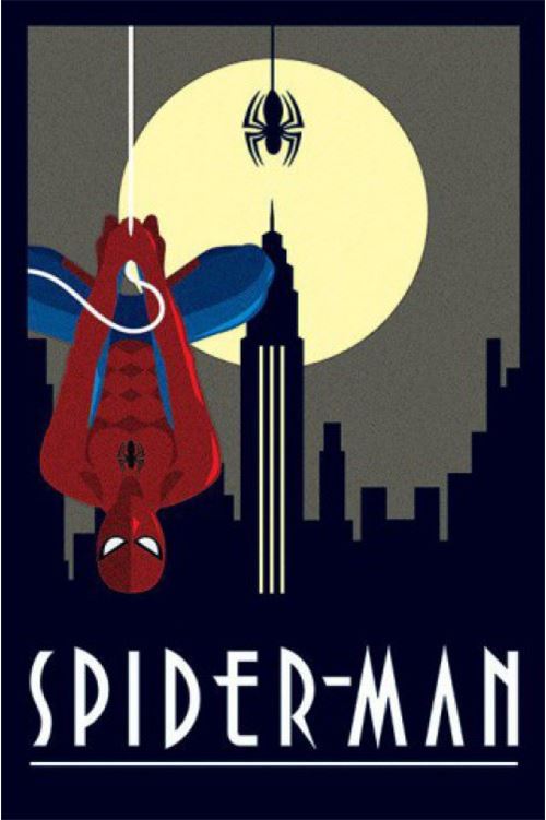 Spider-Man Poster - Tête La Première, Marvel Comics, Art Deco (91x61 cm)