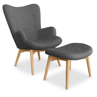 Myfaktory Fauteuil Avec Repose Pieds Contour Design Scandinave Grant Featherston Style Gris Foncé