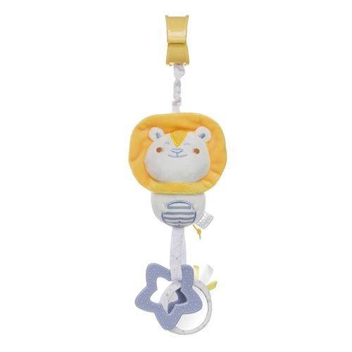 Saro figure suspendue avec hochet et lion jaune qui tremble
