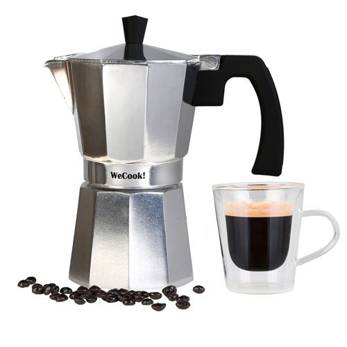 Cafetière Expresso Italienne en Aluminium 12 Tasses de Café Vitrocérame Gaz Wecook Paola  Argent