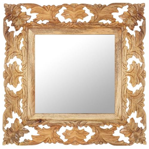 vidaXL Spiegel handgesneden 50x50 cm massief mangohout bruin321638